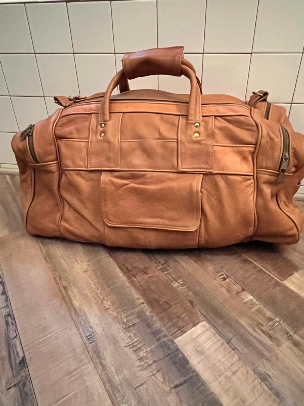 VTG Brown Leather Duffel Bag-Style Weekender Travel Satchel Gym Bag USA Classic